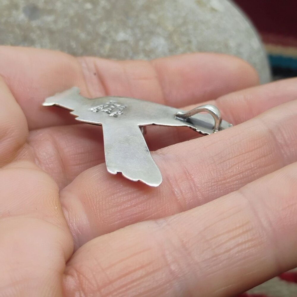 Roadrunner or Chicken Pendant Sterling Silver w/Orange Spiny Oyster Shell 1.5" - Picture 6 of 6